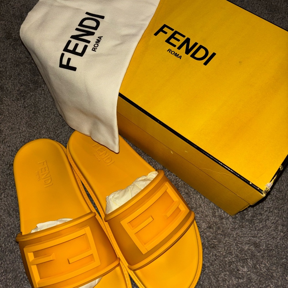 Fendi Yellow Slides with Logo